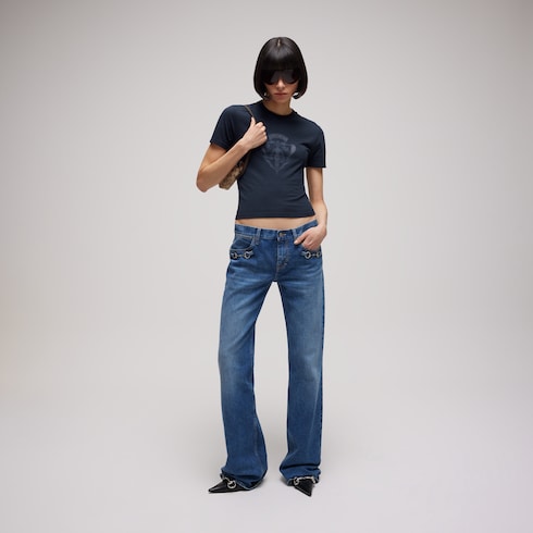 Cotton jersey T-shirt with Gucci crest - navy