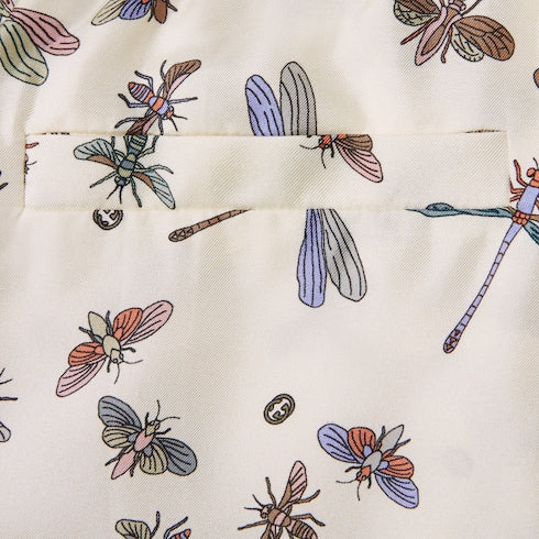 Printed silk twill pants - white