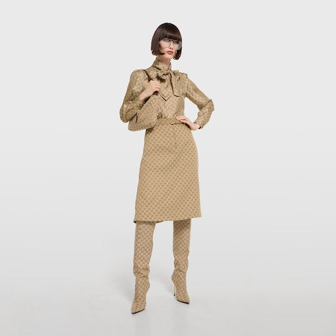 Thin belt with Interlocking G buckle - sand GG canvas