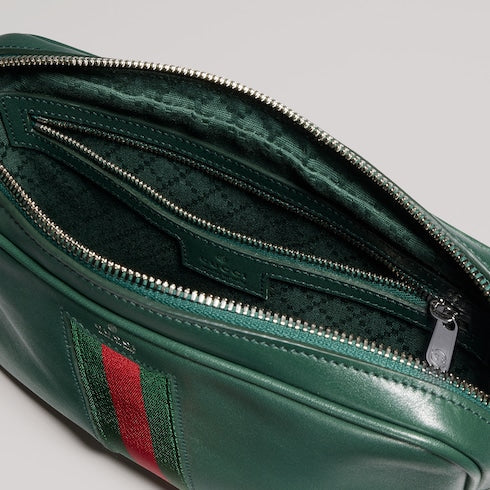 Web Trademark small crossbody bag - dark green leather