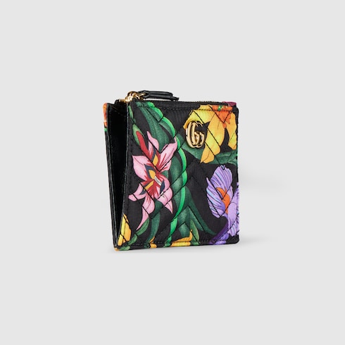 GG Marmont zip key pouch - black silk twill