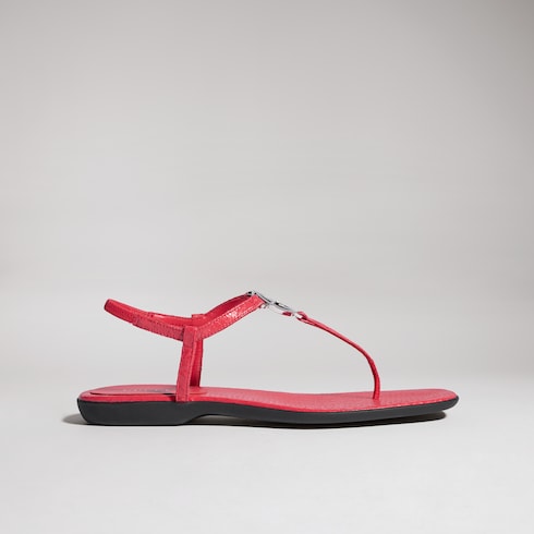 Women's python thong sandal with Interlocking G - red