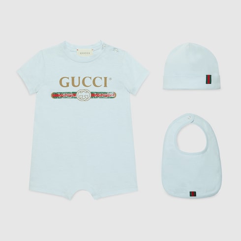Baby cotton gift set with Gucci logo - Pale Blue Cotton