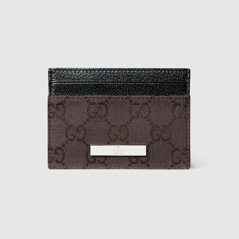 Card case with Gucci plaque - dark brown GG canvas