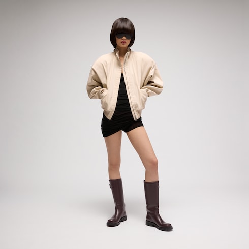 Women's biker boot with Web - brown leather