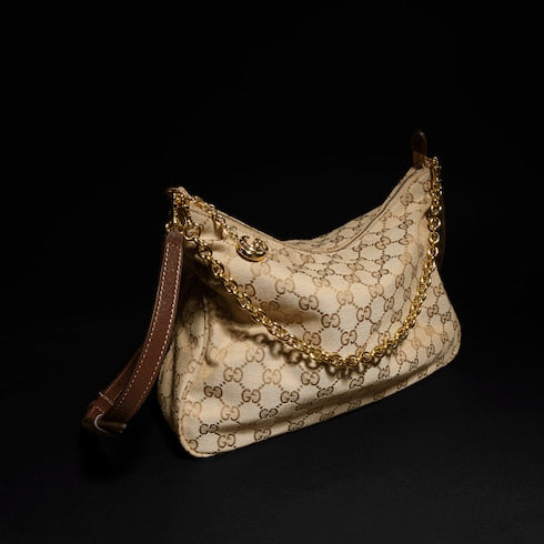 Lady Lunetta Chain medium shoulder bag - sand and brown GG canvas