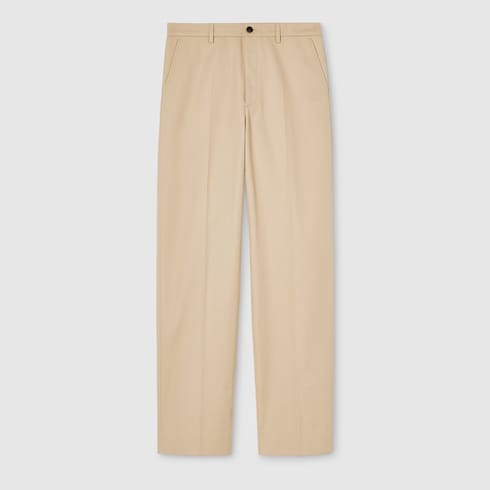 Cotton twill pants with embroidery - sand