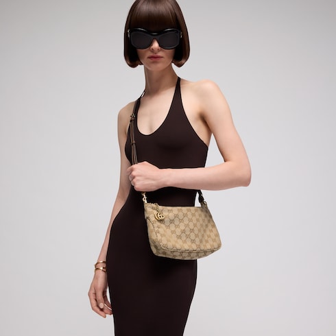 Lady Lunetta Chain small shoulder bag - sand and brown GG canvas