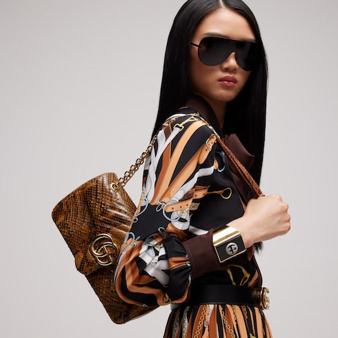 GG Marmont python medium shoulder bag - brown