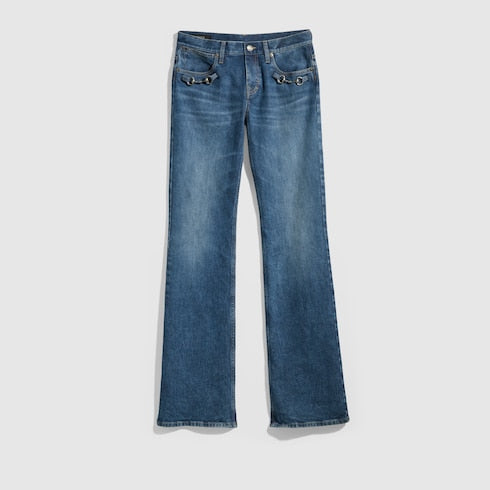 Stretch cotton denim with Horsebit - blue