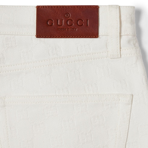 GG cotton denim jacquard pants - white