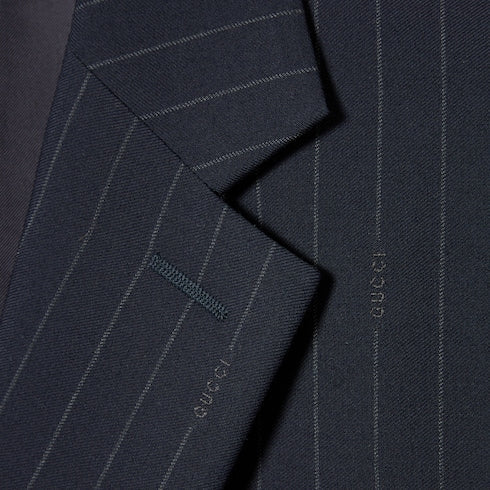 Single-breast pinstripe wool jacket - dark blue and grey