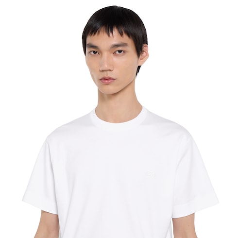 Cotton jersey T-shirt with embroidery - off white