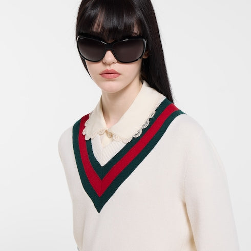 Fine knit wool sweater with Web - ivory