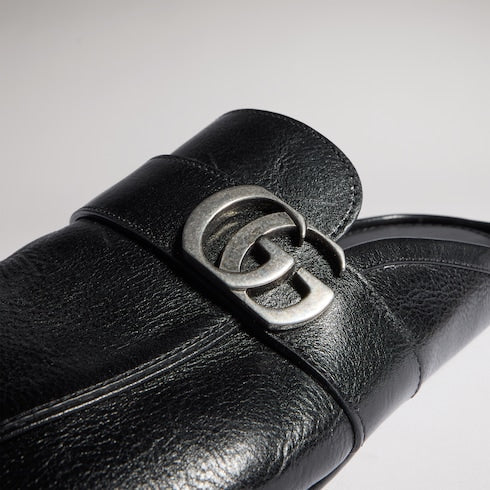 Men's slipper with Double G - black calf hair