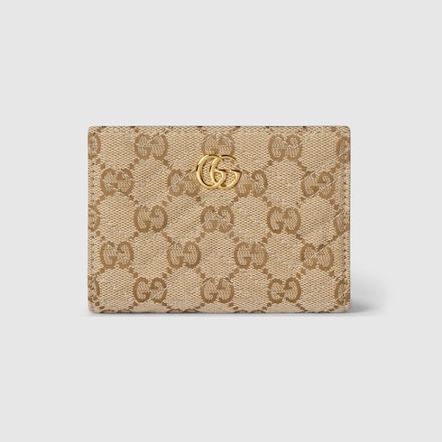 GG Marmont small wallet - sand and brown GG canvas