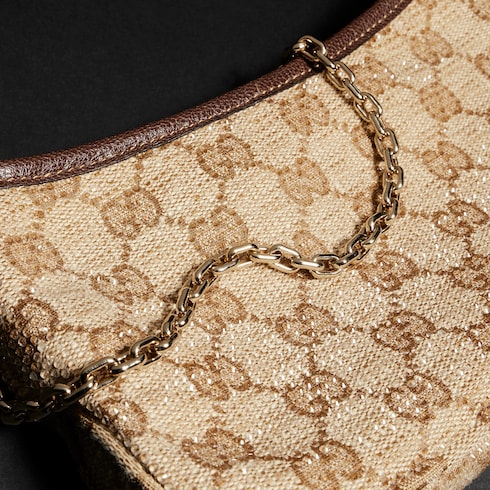 Gossip crystal small shoulder bag - sand and brown GG canvas