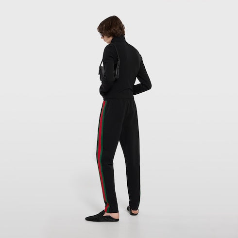 Stretch nylon sportswear pants with Web - black