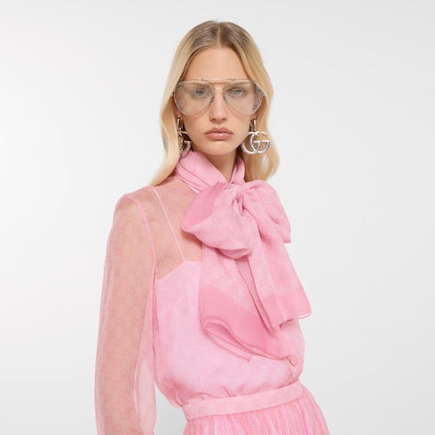 Printed silk chiffon stole - light pink