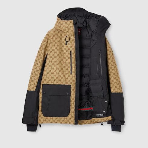 GG technical fabric jacquard jacket - beige and dark brown