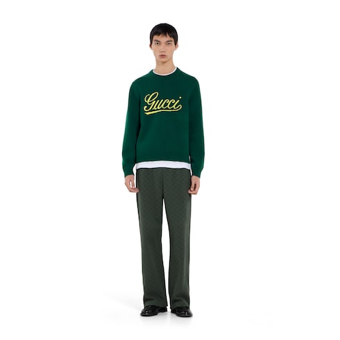 Wool sweater with Gucci intarsia - dark green