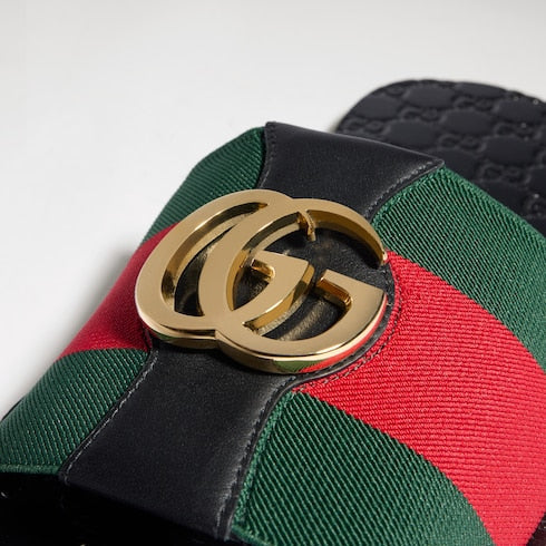 Men's Riviera slide sandal - green and red elastic band