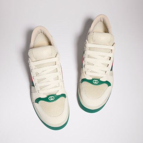 Men's Screener sneaker - white mesh, green leather