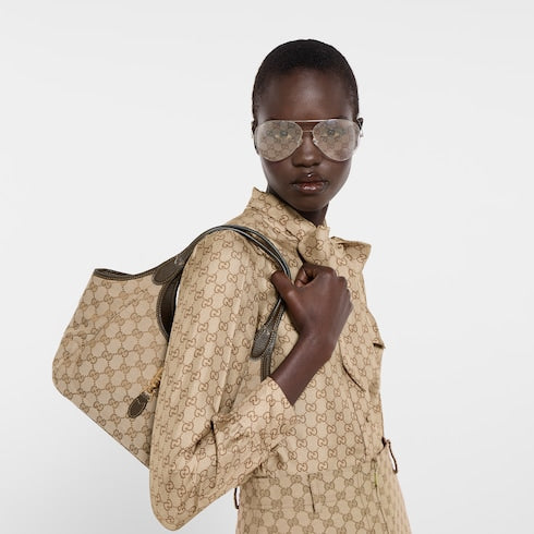Mercato small tote bag - sand and brown GG canvas