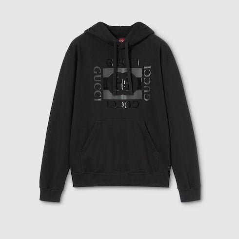 Cotton jersey sweatshirt with print - black