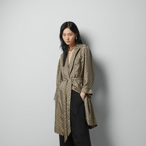 GG Supreme print silk shirt - beige and ebony