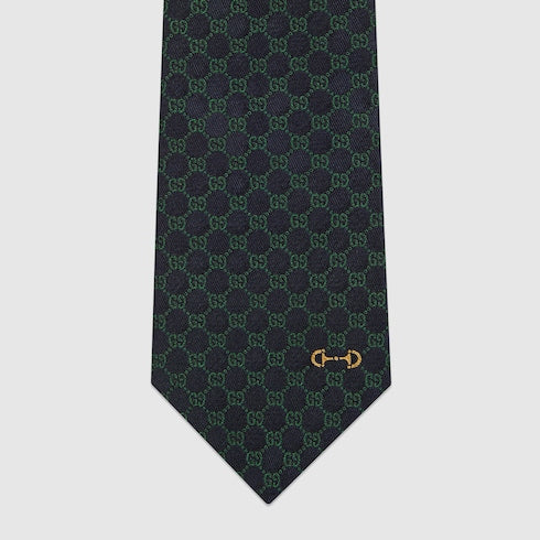 GG silk jacquard tie - dark blue and green