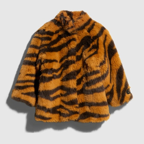 Children's fuzzy fabric coat - orange and black