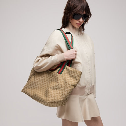 GG medium tote bag - sand and brown GG canvas