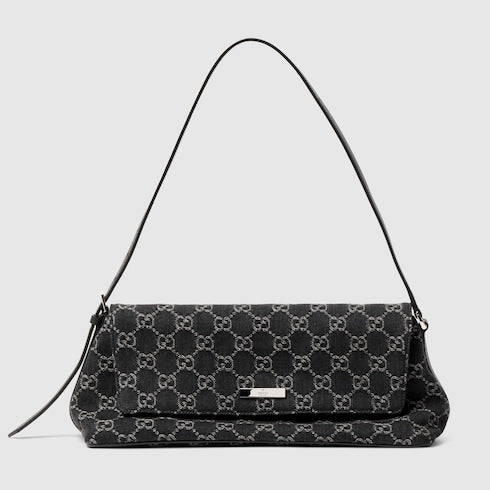 Madison medium shoulder bag - black GG denim