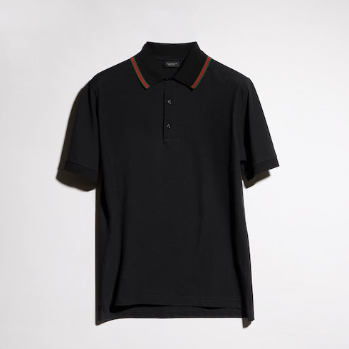 Cotton jersey piquet polo shirt - black