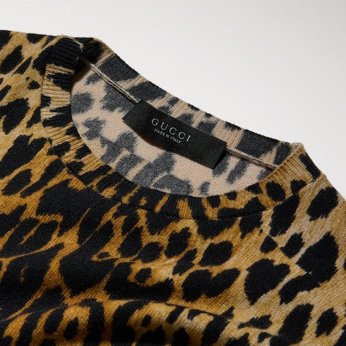 Printed knit cashmere dress - brown and black