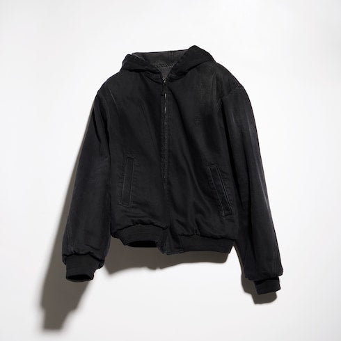 Reversible cotton denim zip jacket - black and dark grey