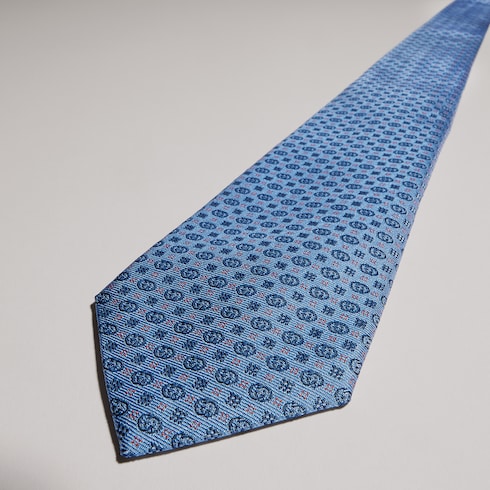 Interlocking G silk jacquard tie - light blue