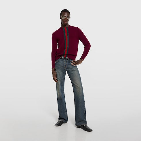 Knit wool sweater with Web intarsia - bordeaux