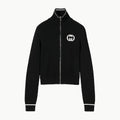 Ribbed zip jacket with intarsia - black
