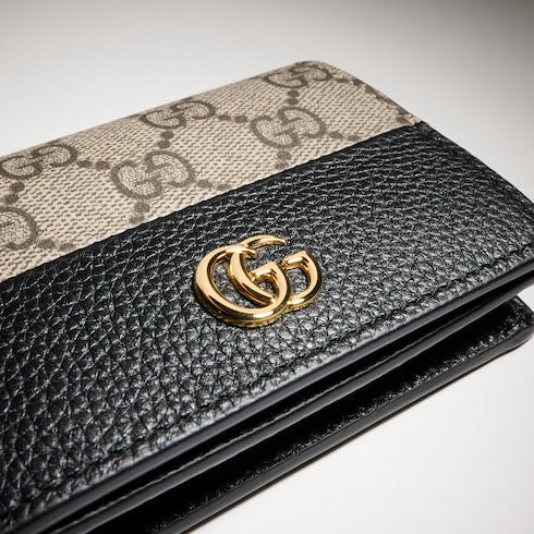 Bi-color GG Marmont card case wallet - beige and black leather