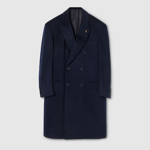 Double-breasted light cashmere coat - dark blue
