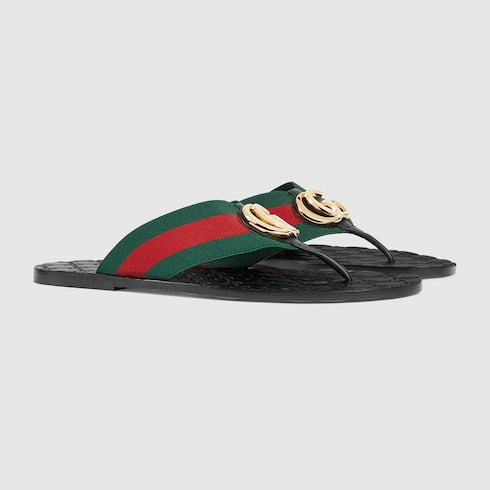 Men's Riviera thong sandal - green and red elastic strap
