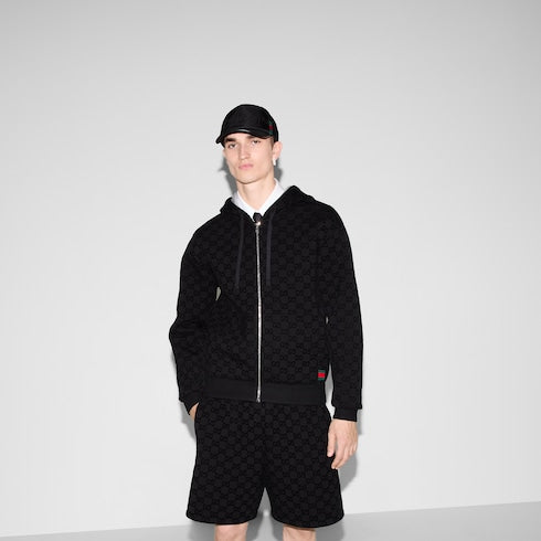 Printed jersey zip sweatshirt - black