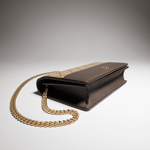 Bi-color GG Marmont wallet on chain - taupe leather and Supreme