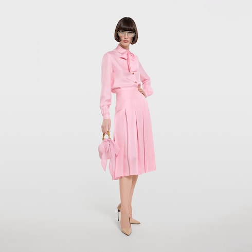 Printed silk chiffon ribbon - light pink