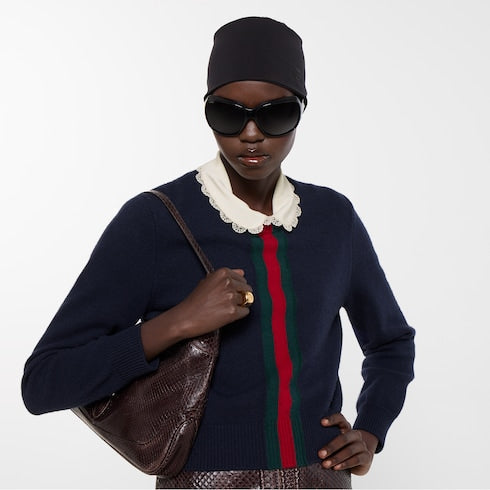 Fine knit wool sweater with Web - blue
