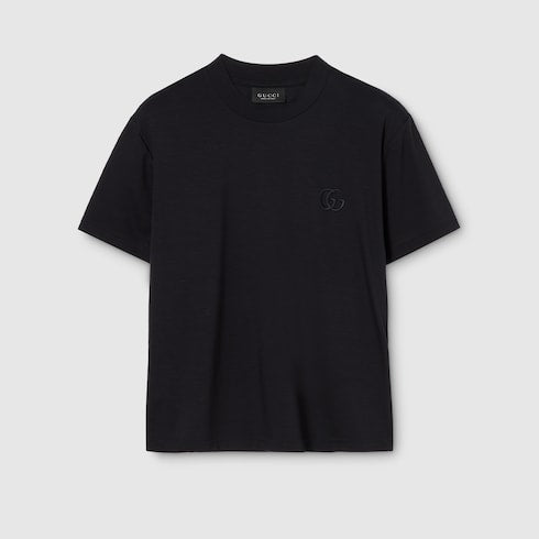 Rayon jersey T-shirt with embroidery - black