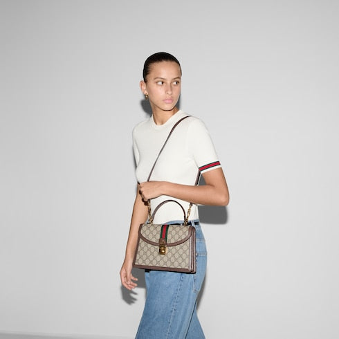 Ophidia medium top handle bag - beige and ebony GG Supreme