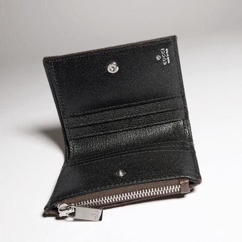 Small wallet with Gucci plaque - dark brown GG canvas